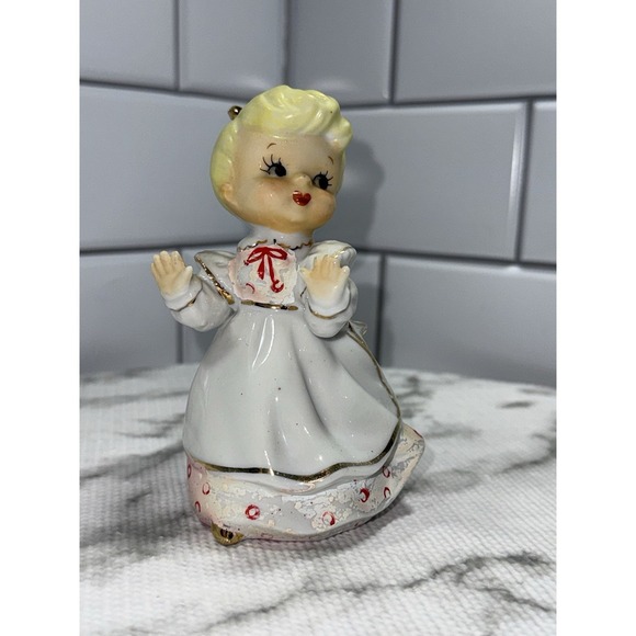 vintage Lefton Shopper Girl Figurine Blonde White Dress Japan - Picture 8 of 10